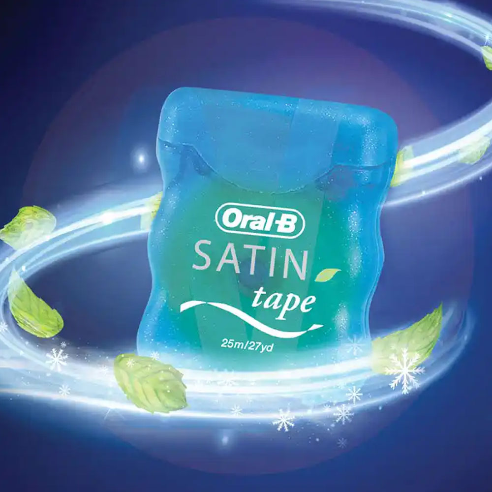 نخ دندان اورال بی SATIN TAPE رایحه نعنا 3 خرید نخ دندان اورال بی اورجینال SATIN TAPE رایحه نعنا